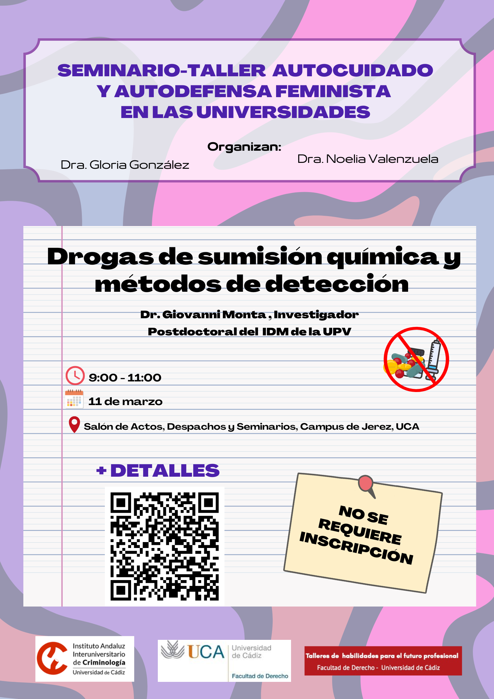 El 11 de marzo se celebrará la sesión “Drogas de sumisión química y métodos de detección”