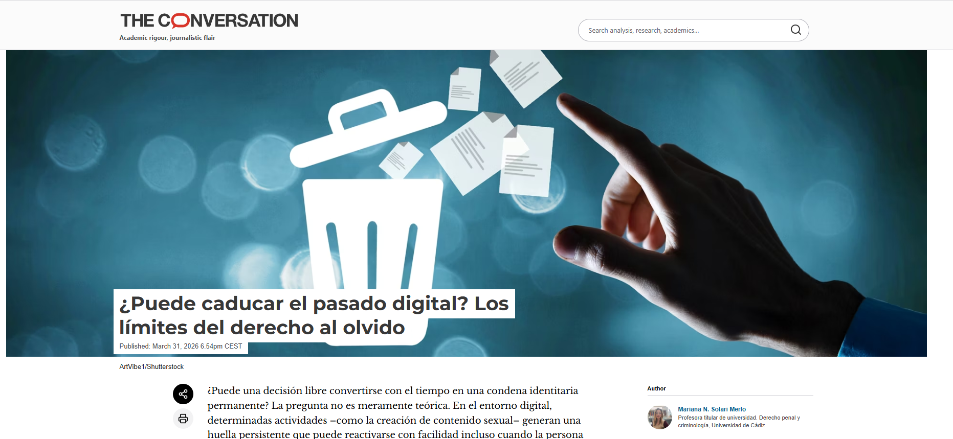 La investigadora del IAIC Mariana Solari explica en The Conversation los límites del derecho al o...